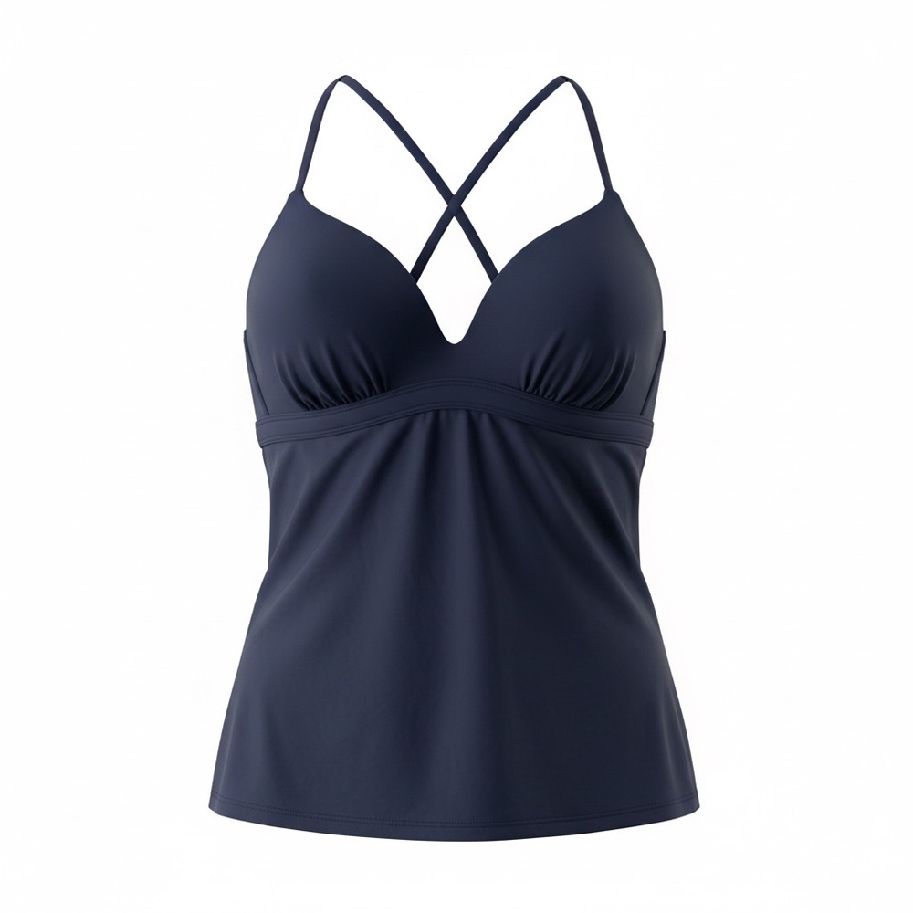Athleta Strappy Back Tankini Top Black Built-In Bra Support Swim Top Women’s M